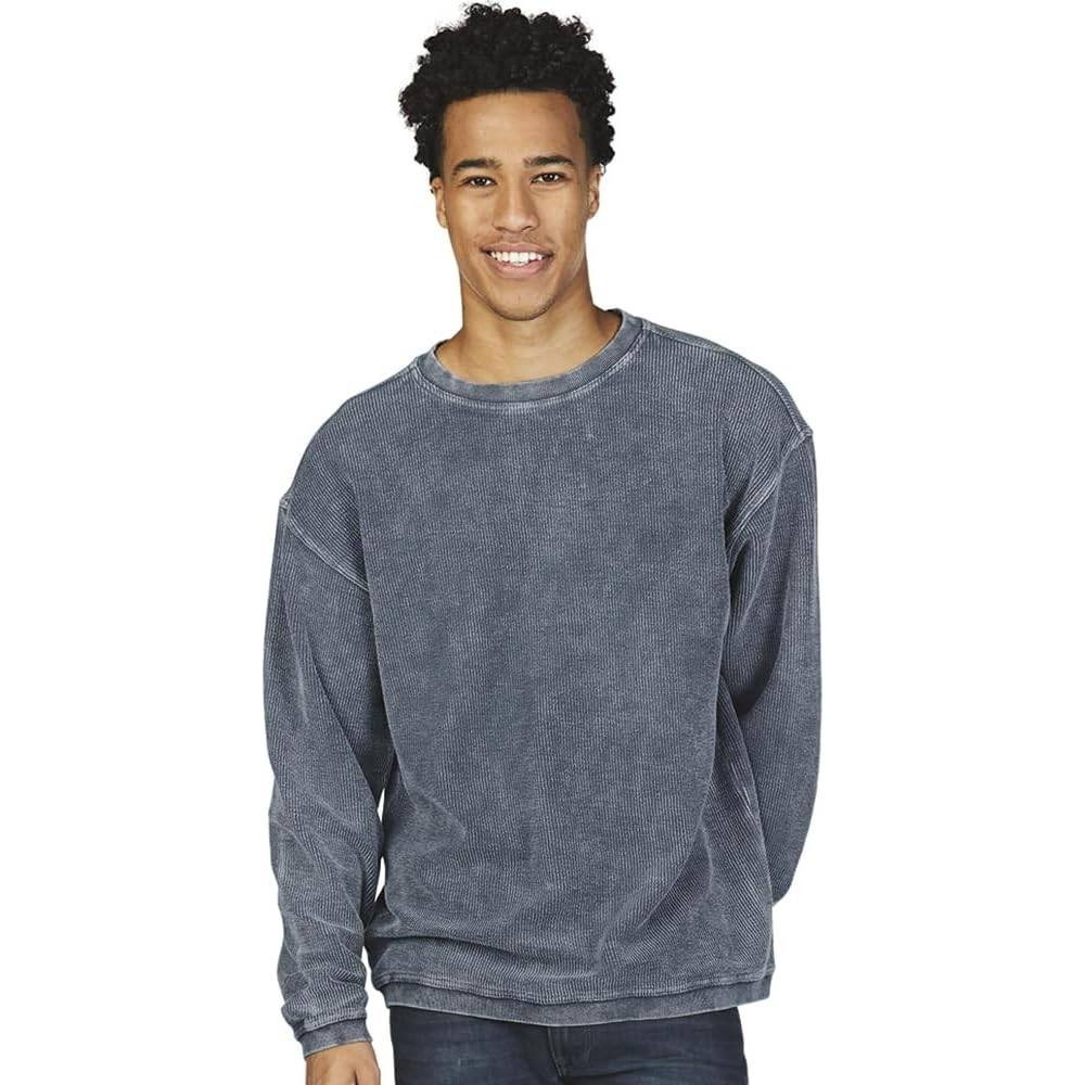 Charles River Apparel Mens Corded Crewneck Sweatshirt Grey SMALL NEW